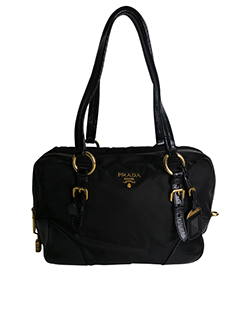 Tessuto shoulder bag, Nylon/ Patent Leather, Black, MII/117, AC/L, 3*